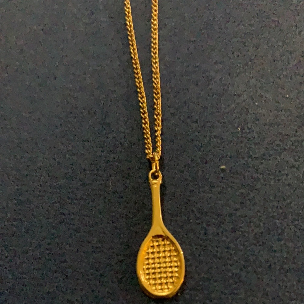 Gold Tone Tennis Racket Necklace